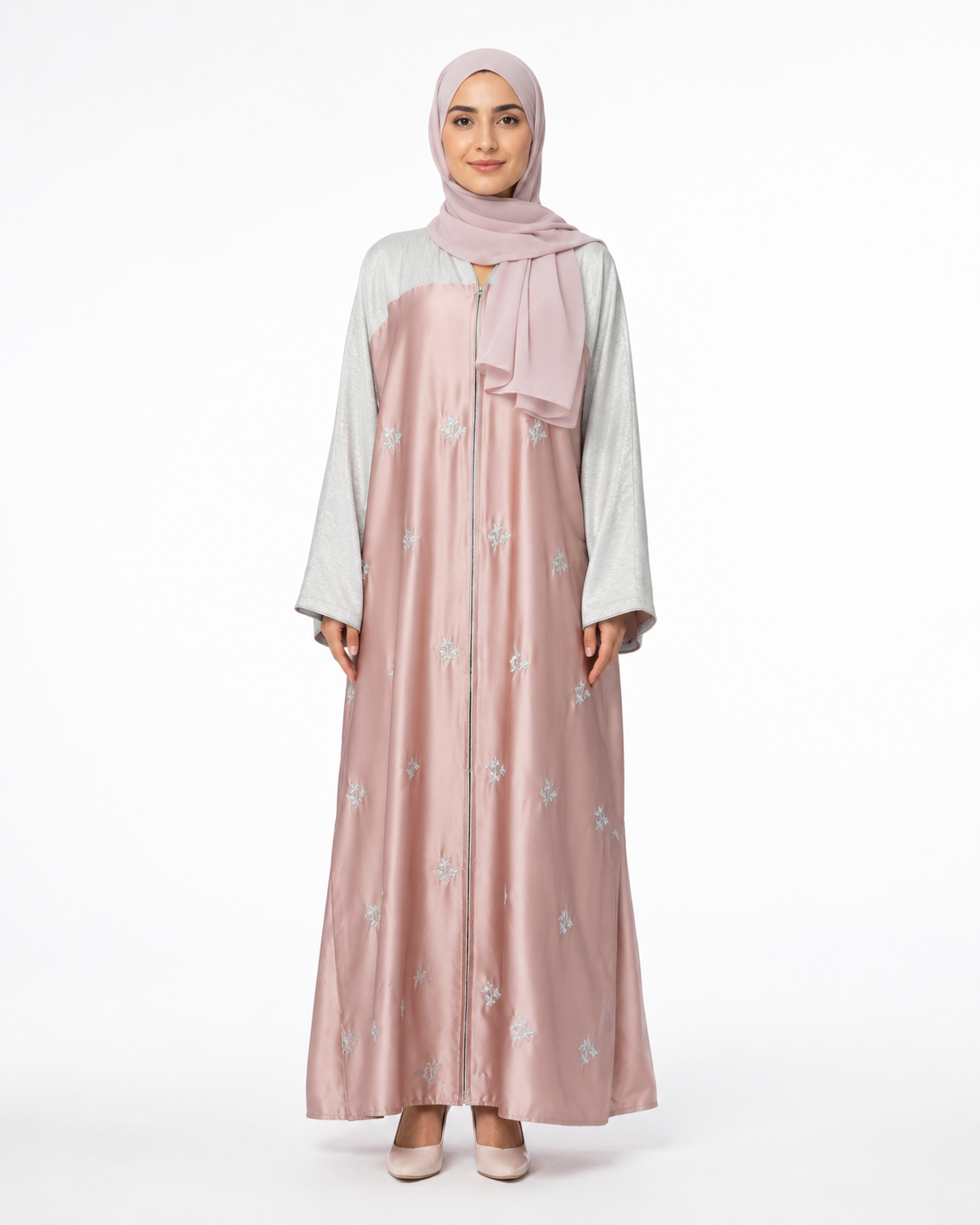 Blush Ivory Colour Block Front Open Abaya